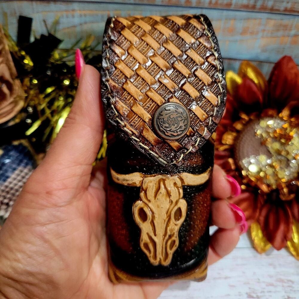 LONGHORN GENUINE LEATHER KNIFE SHEATH 5" FOLDING POCKET KNIFE HANDMADE BELT LOOP